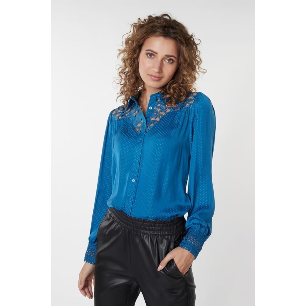 Esqualo Lace Jacquard Blouse Galaxy Blue Workwear Party Event Size 14